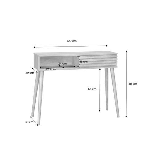 Console Scandinave Décor Bois Avec 1 Porte Coulissante Rainurée 2 Niches De Rangement