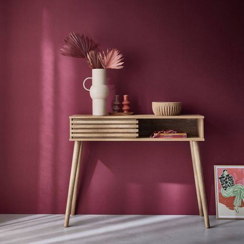 Console Scandinave Décor Bois Avec 1 Porte Coulissante Rainurée 2 Niches De Rangement