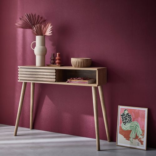 Console Scandinave Décor Bois Avec 1 Porte Coulissante Rainurée 2 Niches De Rangement