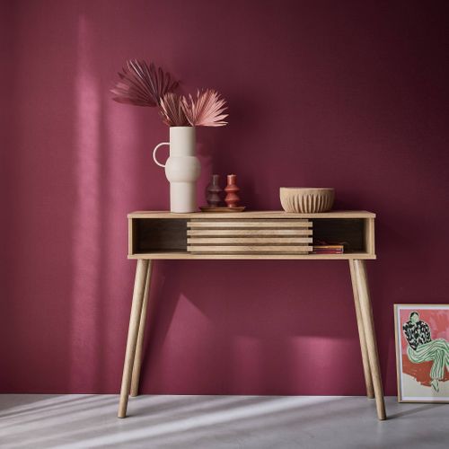 Console Scandinave Décor Bois Avec 1 Porte Coulissante Rainurée 2 Niches De Rangement
