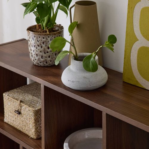 Bibliothèque Design Asymétrique Noyer. Pieter. 3 Étagères. 12 Compartiments De Rangement