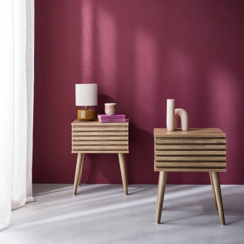 Lot De Deux Tables De Chevet Style Scandinave Décor Bois Avec Tiroir Rainuré Et Pieds