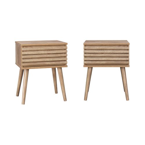 Lot De Deux Tables De Chevet Style Scandinave Décor Bois Avec Tiroir Rainuré Et Pieds