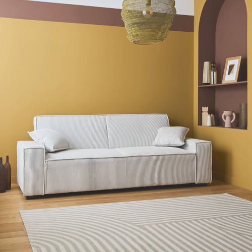 Canapé Convertible 3 Places Blanc Crème Velours Côtelé L 231 X P 96.5 X H 80cm