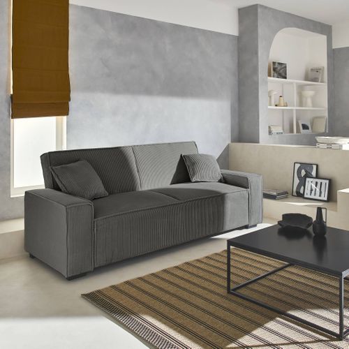 Canapé Convertible 3 Places Gris Foncé Velours Côtelé L 231 X P 96.5 X H 80cm