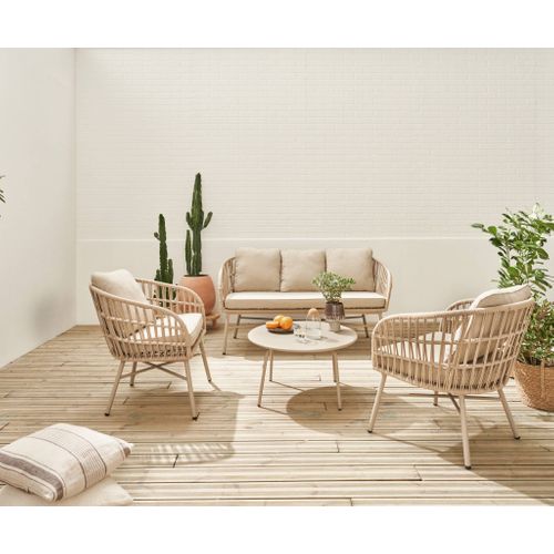 Salon De Jardin En Corde Et Acier. Table Plateau En Zinc. 4 Places