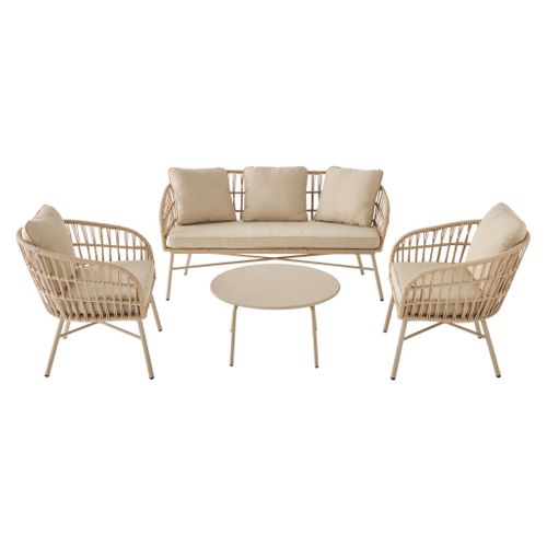 Salon De Jardin En Corde Et Acier. Table Plateau En Zinc. 4 Places