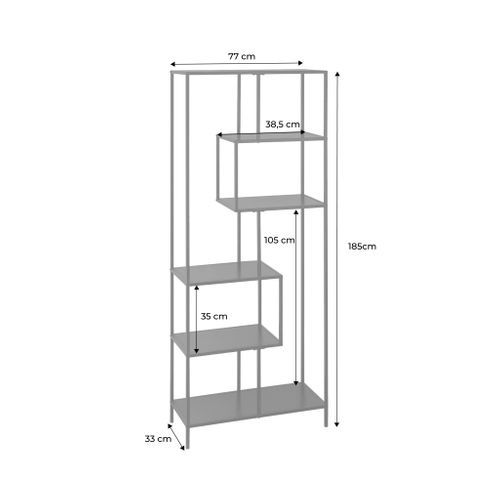 Etagère Bibliothèque Asymétrique 6 Étages En Métal Noir Industrielle L 77 X P 33 X H 185cm