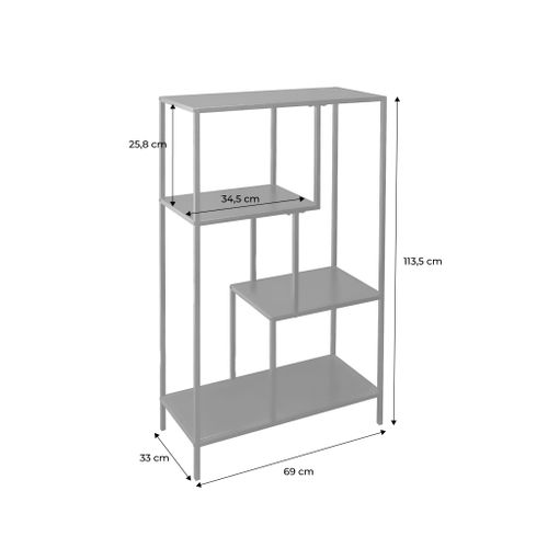 Etagère Bibliothèque Noir En Métal Noir Asymétrique 4 Niveaux Industrielle  L 69 X P 33 X H 113.5cm