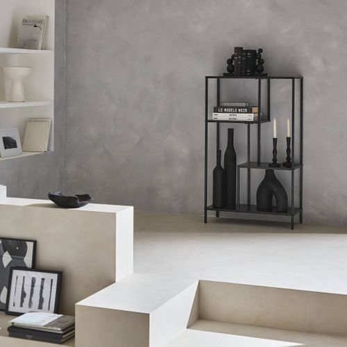 Etagère Bibliothèque Noir En Métal Noir Asymétrique 4 Niveaux Industrielle  L 69 X P 33 X H 113.5cm