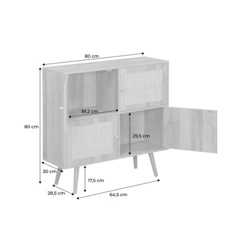 Commode Enfant Effet Bois 4 Portes En Cannage