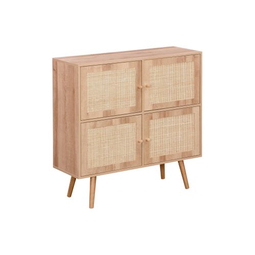 Commode Enfant Effet Bois 4 Portes En Cannage