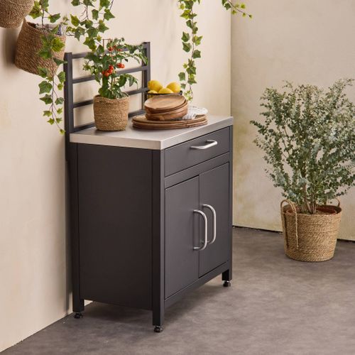 Meuble De Cuisine Extérieure En Acier Avec 1 Tiroir Et 1 Porte Et 1 Grille De Suspension L80