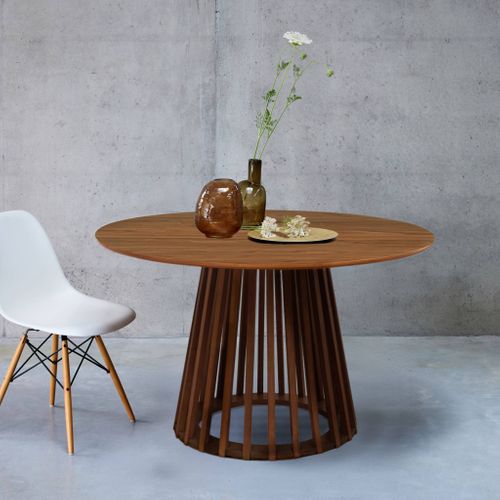 Table à Manger Effet Bois Noyer. Pieds Bois De Sapin 4 Places Ø120cm