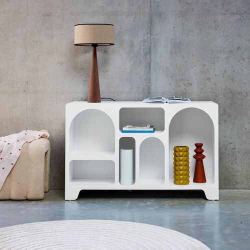 Buffet Organique Plusieurs Niches 6 Compartiments. Buffet Bas. Effet Bois Blanc 120cm