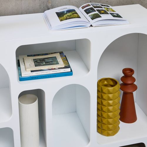 Buffet Organique Plusieurs Niches 6 Compartiments. Buffet Bas. Effet Bois Blanc 120cm