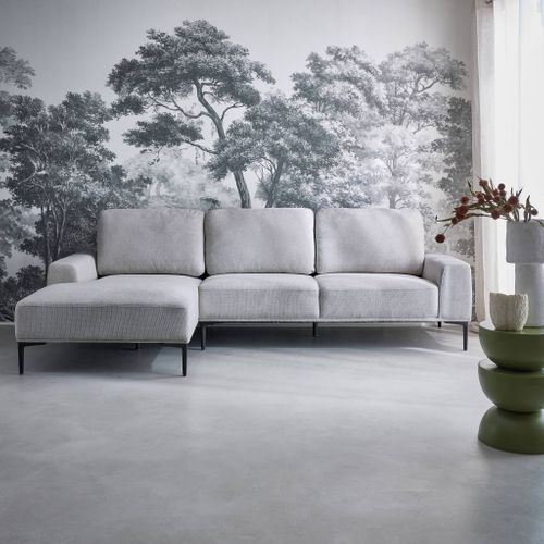 Canapé 3 Places Gris Clair Angle Gauche Et Structure / Piètement Métal Noir