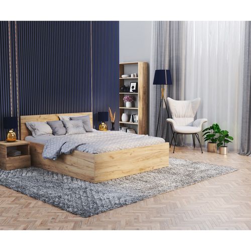 Lit Coffre Paris 140 X 190 Cm Avec Sommier à Lattes Relevable Chêne