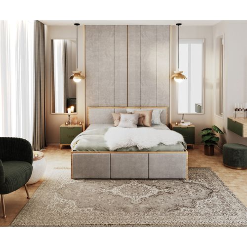 Lit Coffre Barcelona 140 X 190 Cm Avec Sommier à Lattes Relevable Chêne - Gris Clair