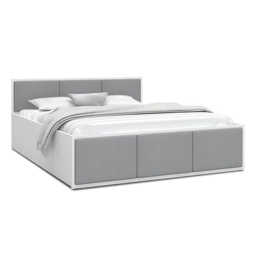 Lit Coffre Barcelona 140 X 190 Cm Avec Sommier à Lattes Relevable Blanc - Gris Clair