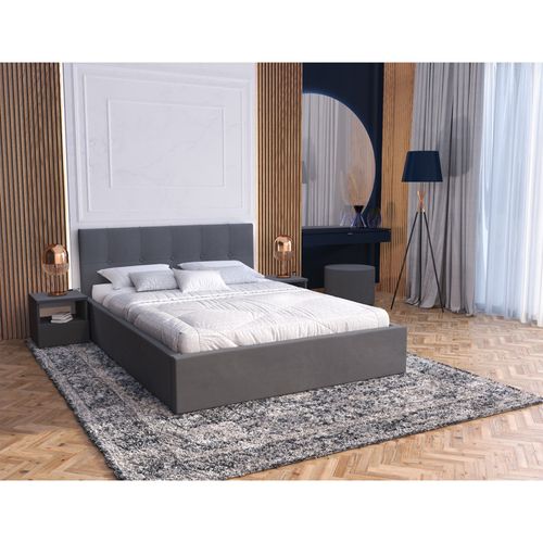 Lit Coffre Vegas 160 X 200 Cm Avec Sommier à Lattes Relevable Gris Foncé