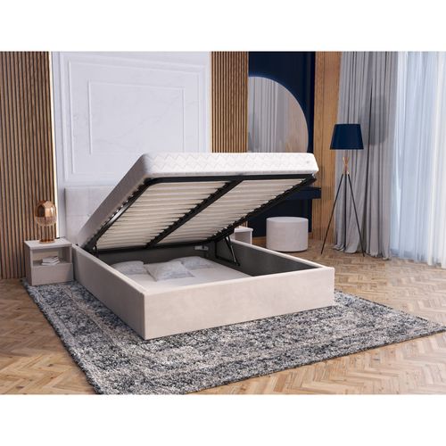 Lit Coffre Vegas 140 X 190 Cm Avec Sommier à Lattes Relevable Beige