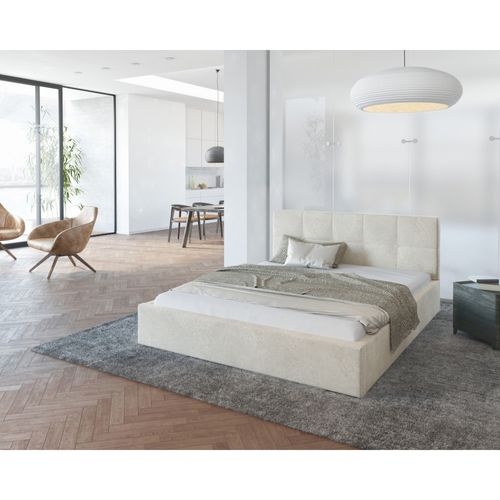 Lit Coffre Vegas 140 X 190 Cm Avec Sommier à Lattes Relevable Beige