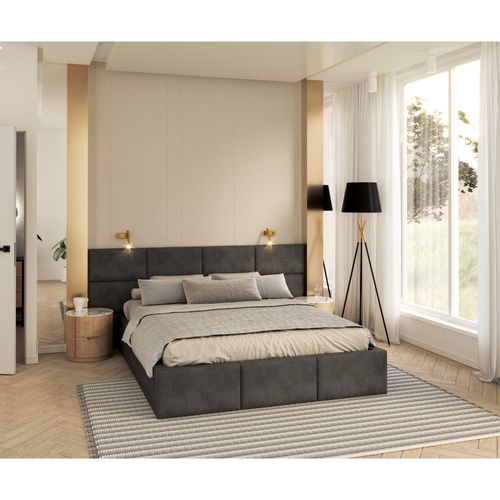 Lit Coffre Miami 160 X 200 Cm Avec Sommier à Lattes Relevable Gris Foncé
