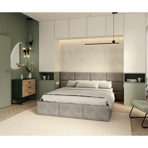Lit Coffre Miami 160 X 200 Cm Avec Sommier à Lattes Relevable Gris Clair