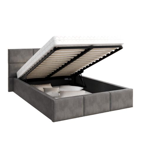 Lit Coffre Miami 140 X 190 Cm Avec Sommier à Lattes Relevable Gris Foncé