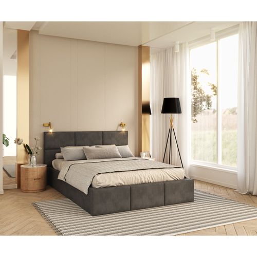 Lit Coffre Miami 140 X 190 Cm Avec Sommier à Lattes Relevable Gris Foncé