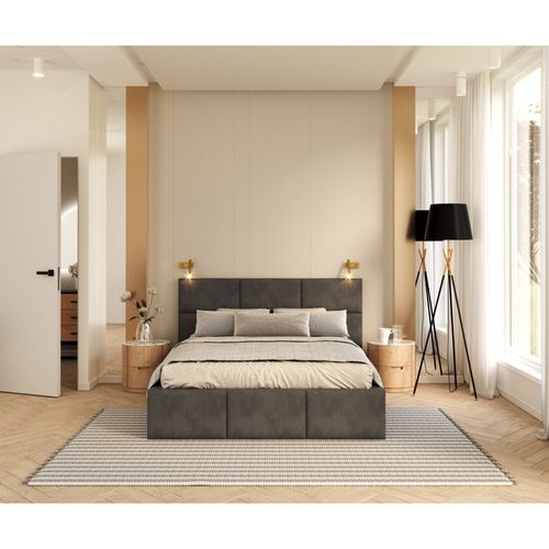 Lit Coffre Miami 140 X 190 Cm Avec Sommier à Lattes Relevable Gris Foncé