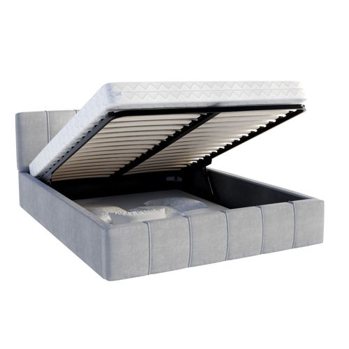 Lit Coffre Atlanta 140 X 190 Cm Avec Sommier à Lattes Relevable Gris Clair