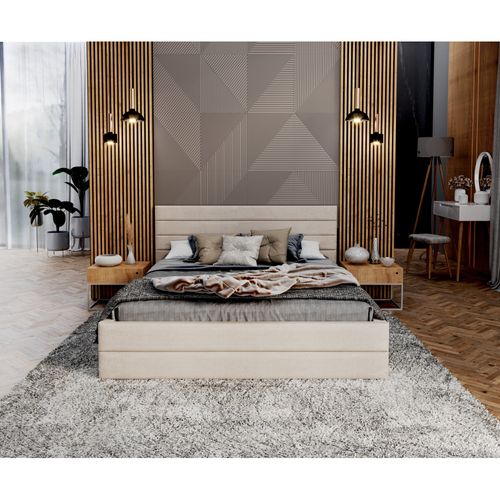 Lit Coffre Dallas 160 X 200 Cm Avec Sommier à Lattes Relevable Beige