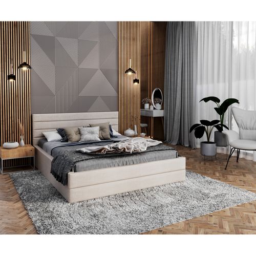 Lit Coffre Dallas 140 X 190 Cm Avec Sommier à Lattes Relevable Beige