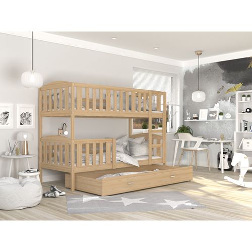 Lit  Superposé  Luna 90x190 Cm - 2 Matelas , 2 Sommiers Et Tiroir Inclus Pin