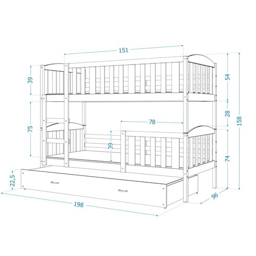Lit  Superposé  Luna 90x190 Cm - 2 Matelas , 2 Sommiers Et Tiroir Inclus Pin