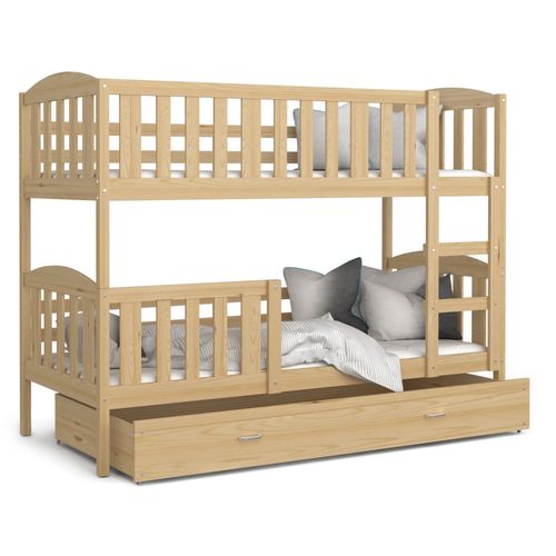 Lit  Superposé  Luna 90x190 Cm - 2 Matelas , 2 Sommiers Et Tiroir Inclus Pin