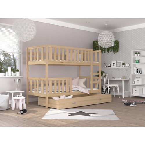 Lit  Superposé Enfant Nemo 90x190 Cm -  2 Sommiers Et Tiroir Inclus Pin