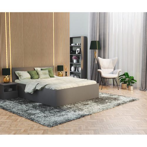 Lit Coffre Paris 140 X 200 Cm Avec Sommier à Lattes Relevable Gris