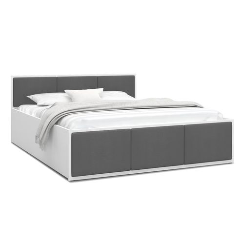 Lit Coffre Barcelona 140 X 200 Cm Avec Sommier à Lattes Relevable Blanc - Gris Foncé