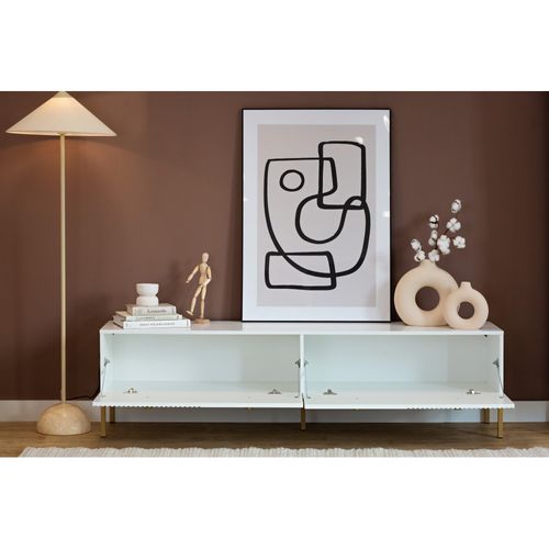 Meuble TV Viena - 180 Cm - 2 Portes Blanc - Doré