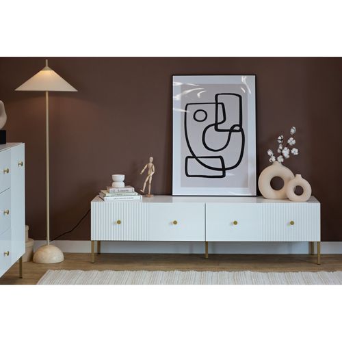 Meuble TV Viena - 180 Cm - 2 Portes Blanc - Doré