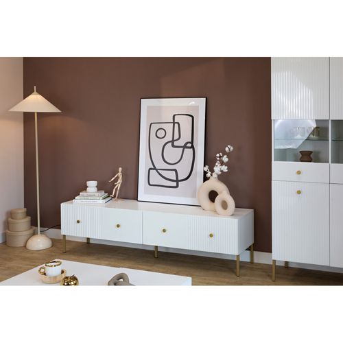 Meuble TV Viena - 180 Cm - 2 Portes Blanc - Doré