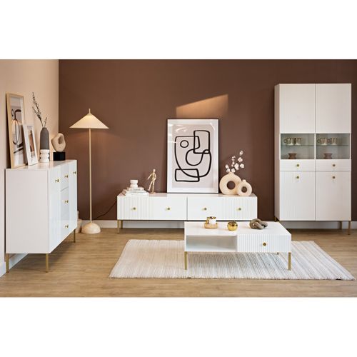 Meuble TV Viena - 180 Cm - 2 Portes Blanc - Doré