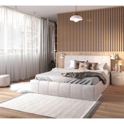 Lit Coffre Atlanta 120 X 200 Cm Avec Sommier à Lattes Relevable Beige