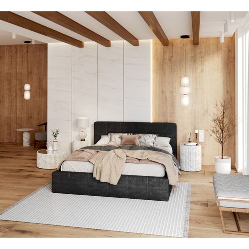 Lit Coffre Atlanta 140 X 190 Cm Avec Sommier à Lattes Relevable Noir