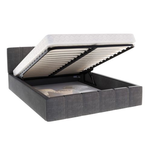 Lit Coffre Atlanta 140 X 190 Cm Avec Sommier à Lattes Relevable Gris Foncé