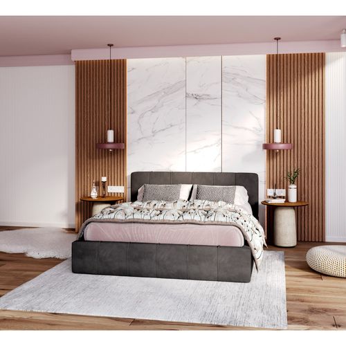 Lit Coffre Atlanta 160 X 200 Cm Avec Sommier à Lattes Relevable Gris Foncé