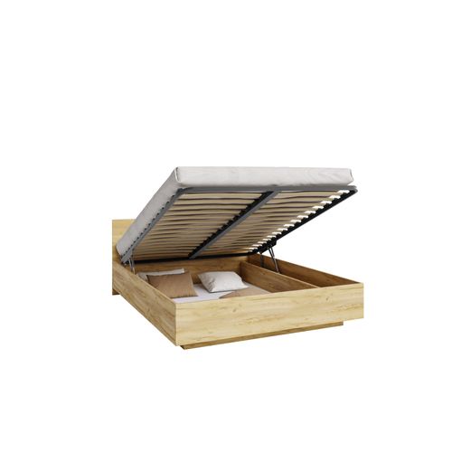 Lit Coffre Perou 160 X 200 Cm Avec Sommier à Lattes Relevable Chêne